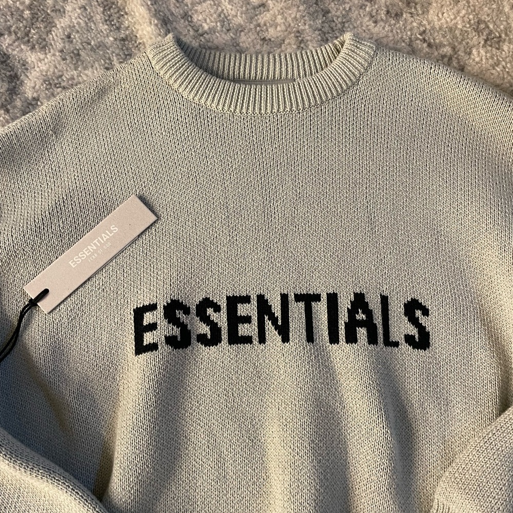 knitted fear of god essentials crew neck in sage green